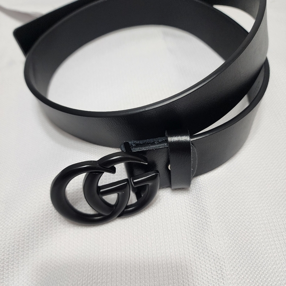 Men's Designer Inspired Black Leather Belt GG Western - Picture 2 of 5